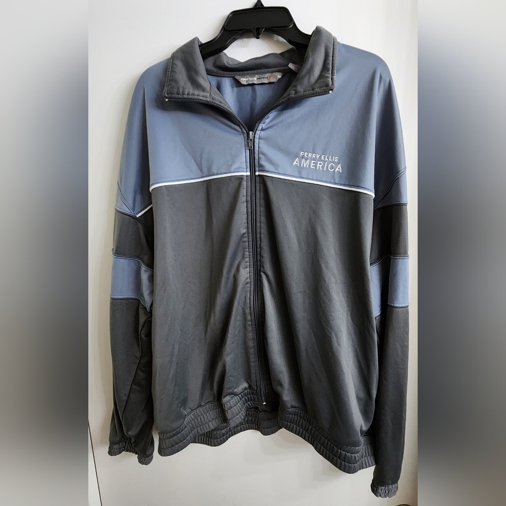 Perry Ellis America Active Gray Full Zip Windbreaker Lightweight Jacket XL NMC!